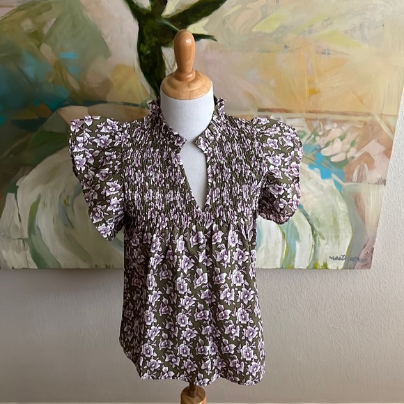 THML Tops - THML smocked Floral Blouse puff sleeve XS